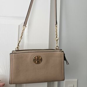 Tory Burch Beige Crossbody Bag with Gold Accents